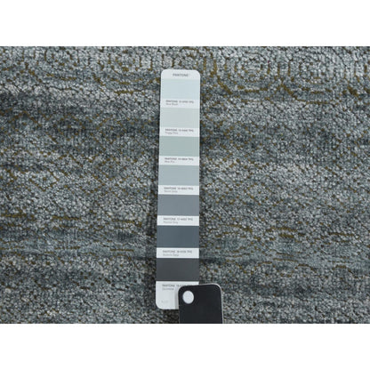 8'10"X8'10" Gray Silk Transitional Design Hand Knotted Square Rug