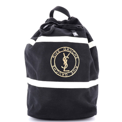 Saint Laurent Rive Gauche Drawstring Sling Bag Stripe Canvas Medium