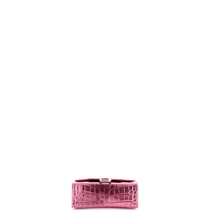 Balenciaga Hourglass Top Handle Bag Crocodile Embossed Leather Xs