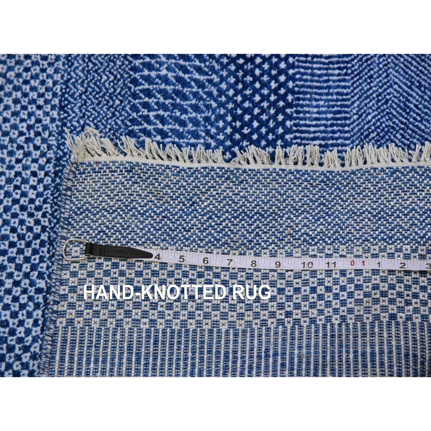 2'7"X12' Penn Blue Modern Grass Wool And Silk Hand Knotted Runner Rug