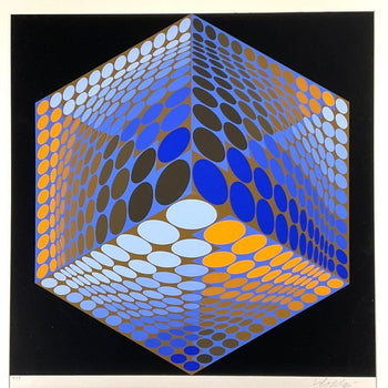 Victor Vasarely Tupa-3 Signed Silkscreen, Op Art, 8/75, Geometric Cube, Framed