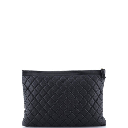 Chanel Boy O Case Clutch Quilted Caviar Large