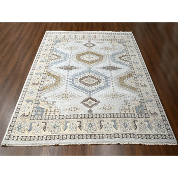 10'X10' Gray Zoroastrian Village Geometric Design Hand Knotted Square Rug