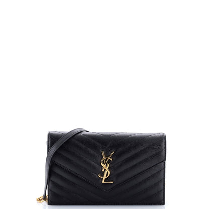 Saint Laurent Classic Monogram Wallet On Chain Matelasse Chevron Leather Small