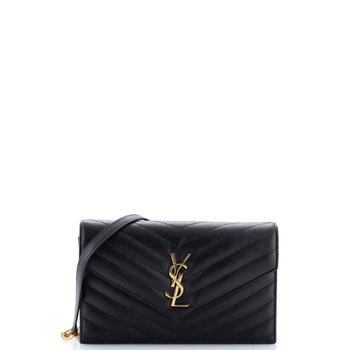 Saint Laurent Classic Monogram Wallet On Chain Matelasse Chevron Leather Small