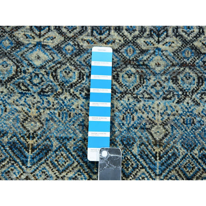 Rug 2'6"x8' Blue Hand Knotted Kohinoor Herrita Diamond Shape Wool Runner