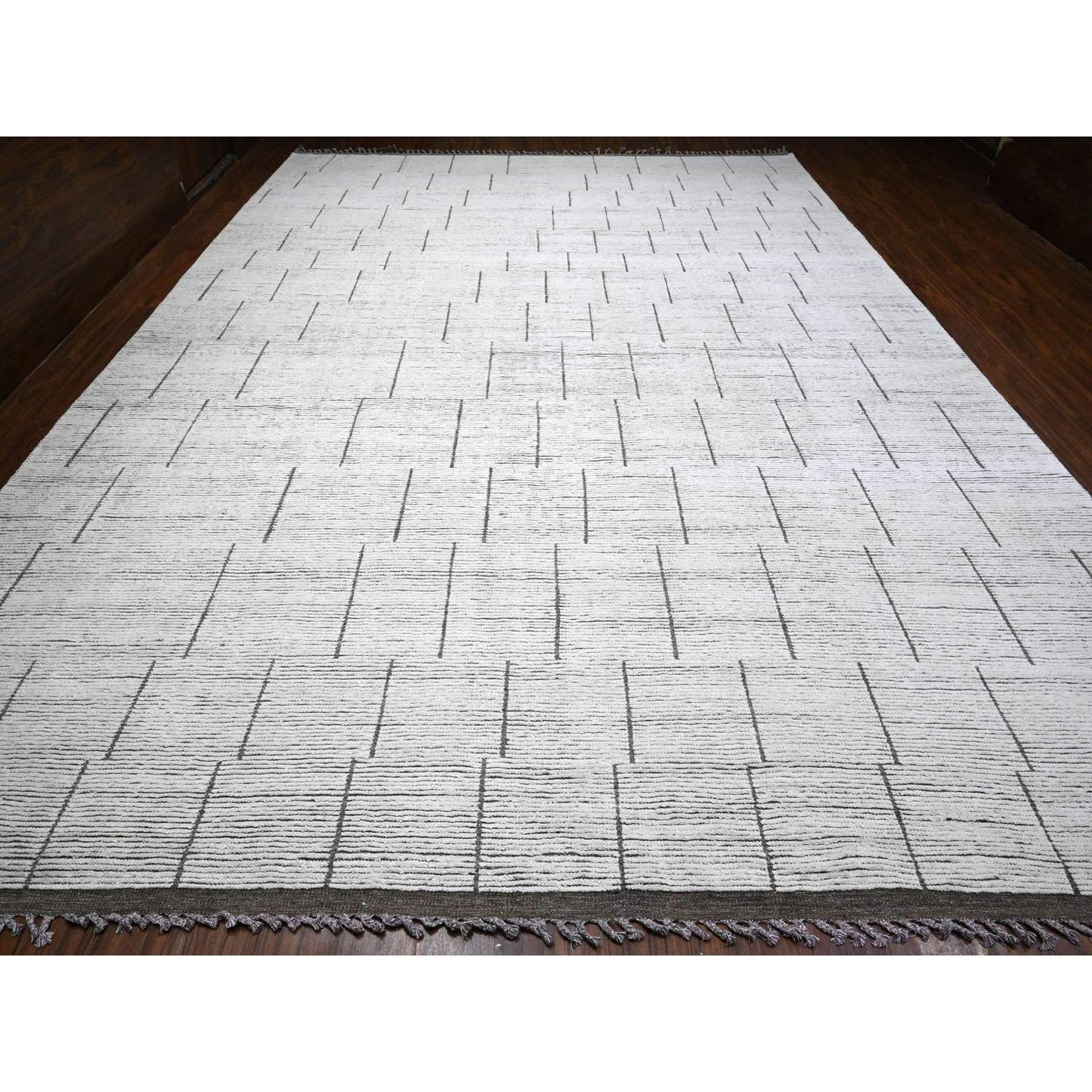 12'X16'2" Silky White Hand Knotted Moroccan Weave Geometric Oversized Rug
