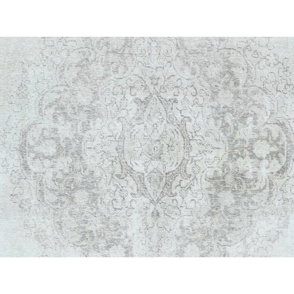 8'10"X12'4" Ivory Hand Knotted Vintage Farsian Tebraz Worn Wool Rug