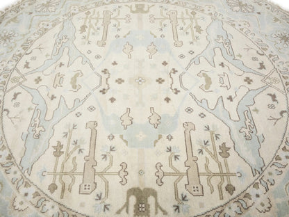 Hand-Knotted Cream Round Oushak Oriental Rug