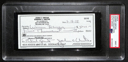 Johnny Unitas Signed 1/18/99 Check Psa/Dna Mint 9 188673