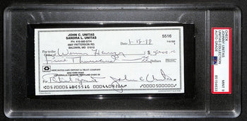 Johnny Unitas Signed 1/18/99 Check Psa/Dna Mint 9 188673