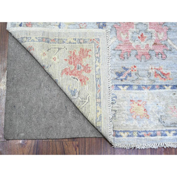 4'X10' Gray Afghan Angora Oushak Pure Wool Hand Knotted Wide Runner Rug