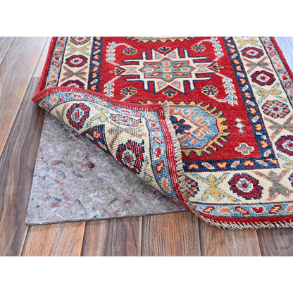 2'1"X3'1" Red Kazak With Tribal Medallions Design Wool Hand Knotted Mat Rug