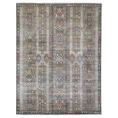 9'X11'8" Gray Moroccan Berber Influence Pattern All Wool Hand Knotted Rug
