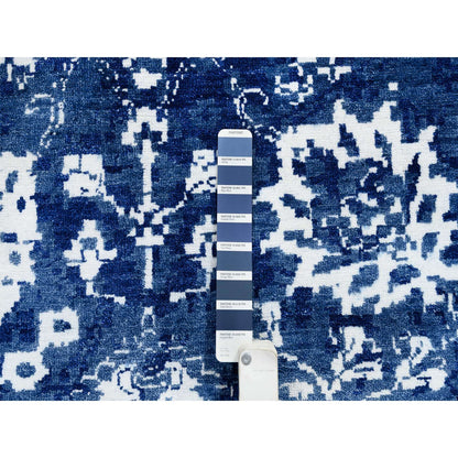 8'2"X8'2" Denim Blue Wool And Silk Hand Knotted Tebraz Round Rug
