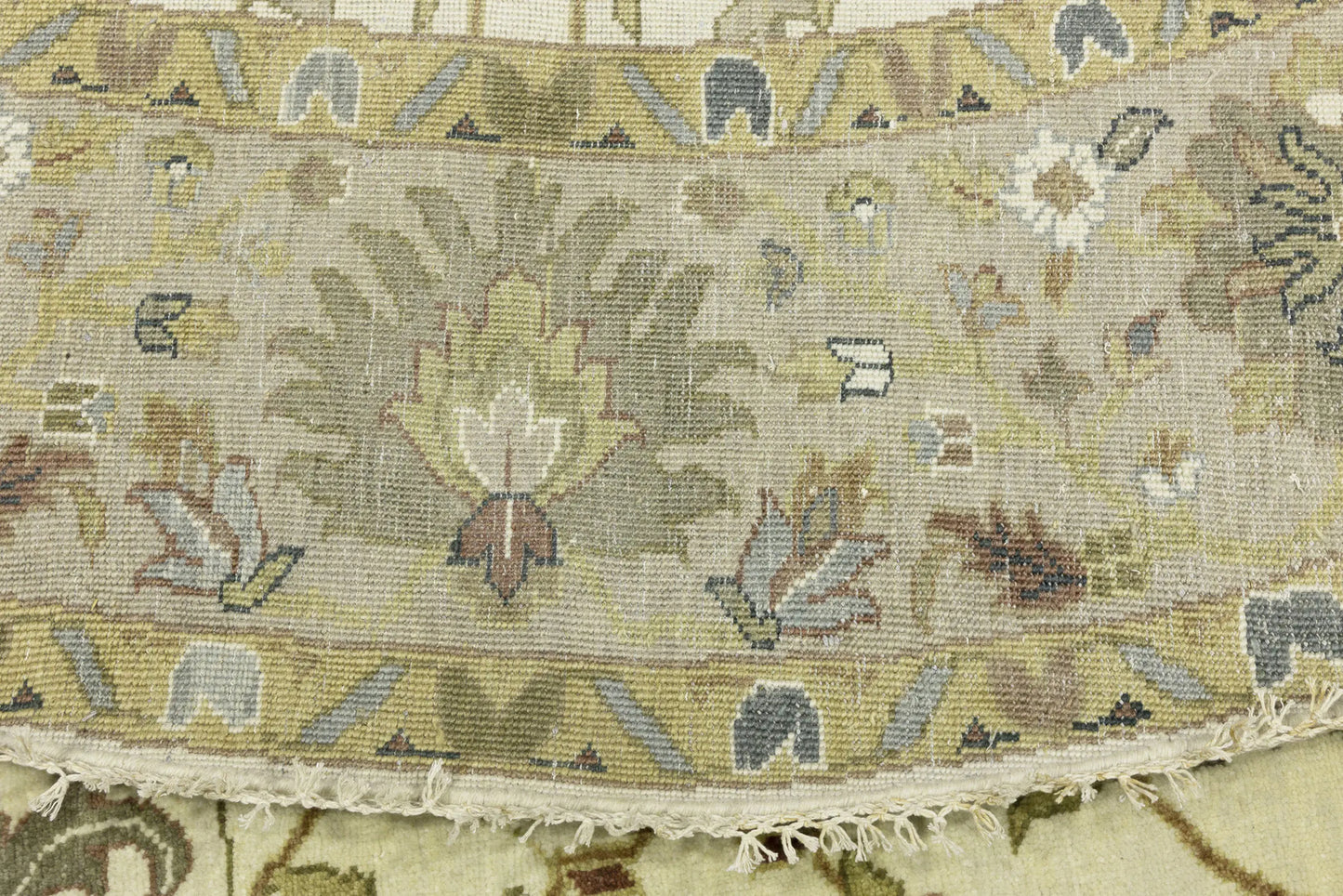 Hand-Knotted Cream Round Oushak Chobi Oriental