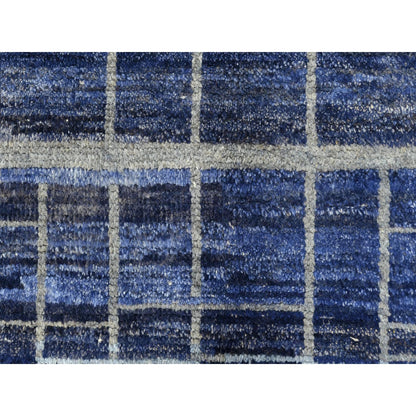 9'X12'5" Blue Hand Knotted Ben Ourain Moroccan Berber Soft Wool Rug