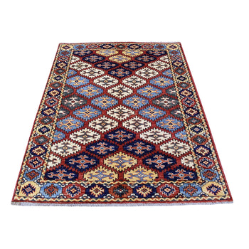 4'X6' Red Afghan Ersari Repetitive Design Wool Hand Knotted Oriental Rug