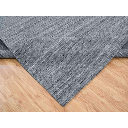 10'3"X14' Arsenic Gray Pure Wool Hand Loomed Modern Striae Design Rug