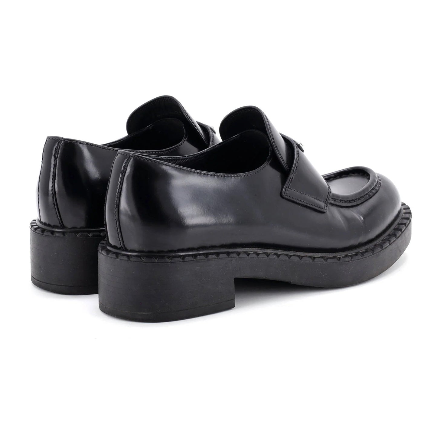 Prada Women'S Triangle Logo Loafers Spazzolato Leather