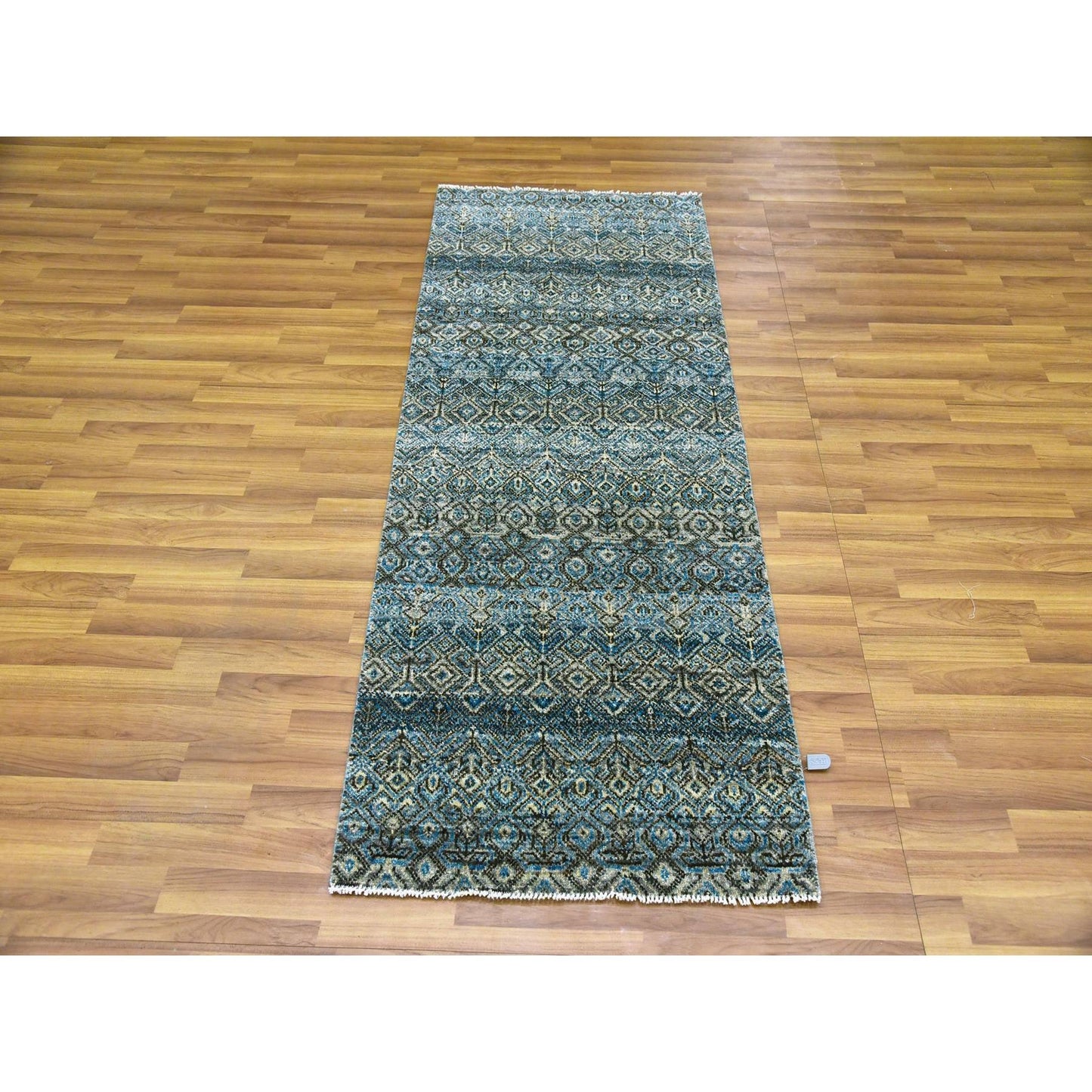 2'6"X6'2" Blue Hand Knotted Kohinoor Herrita Design 100% Wool Runner Rug