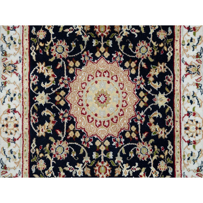 2'6"X11'10" Blue Nain 250 Kpsi Hand Knotted Wool Runner Oriental Rug
