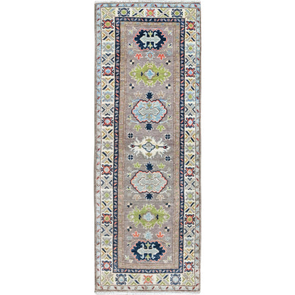 2'1"X5'10" Frost Gray Kazak Tribal Design Soft Wool Hand Knotted Runner Rug