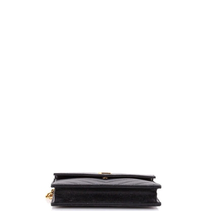 Saint Laurent Classic Monogram Wallet On Chain Matelasse Chevron Leather Small