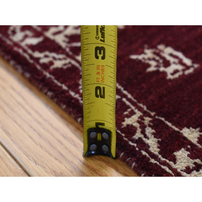 2'8"X6' Red Pure Wool Abarasque Design Hand Knotted Runner Rug
