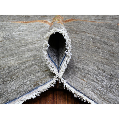 10'X13'10" Screen Gray Wool Hand Knotted Folk Art Willow Cypress Tree Rug