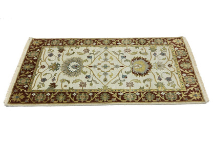Hand-Knotted Cream Floral Design Osh Chobi Rug