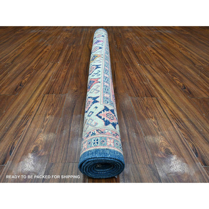 5'X6'10" Lowes Blue Multiple Borders Vibrant Fusion Kazak Oriental Rug