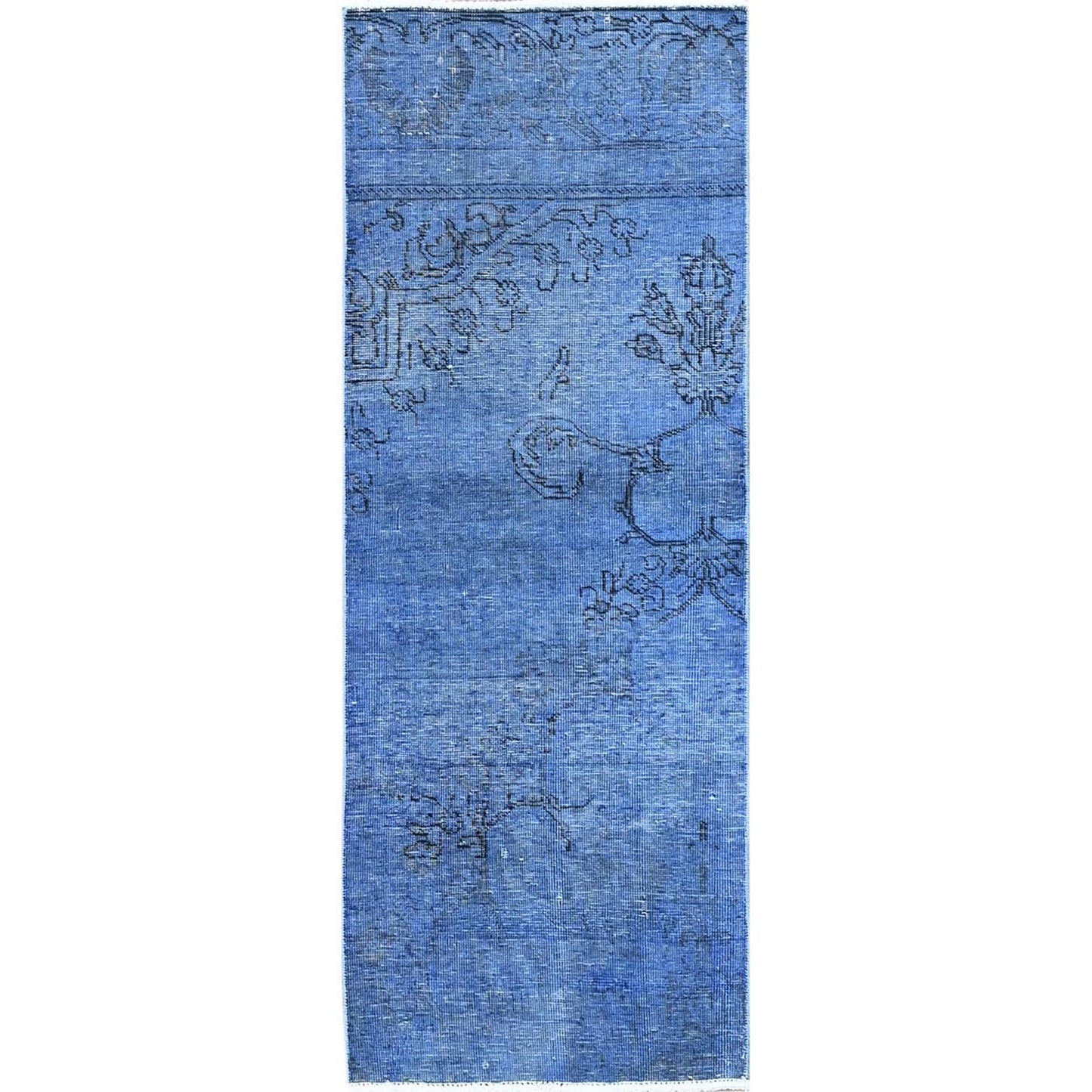 2'2"X6'2" Blue Overdyed Vintage Zoroastrian Hand Knotted Wool Runner Rug