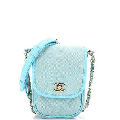 Chanel Flap Clutch With Chain Quilted Denim Mini