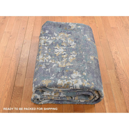 8'X9'10" Gray Abstract Design Wool And Silk Hand Knotted Oriental Rug