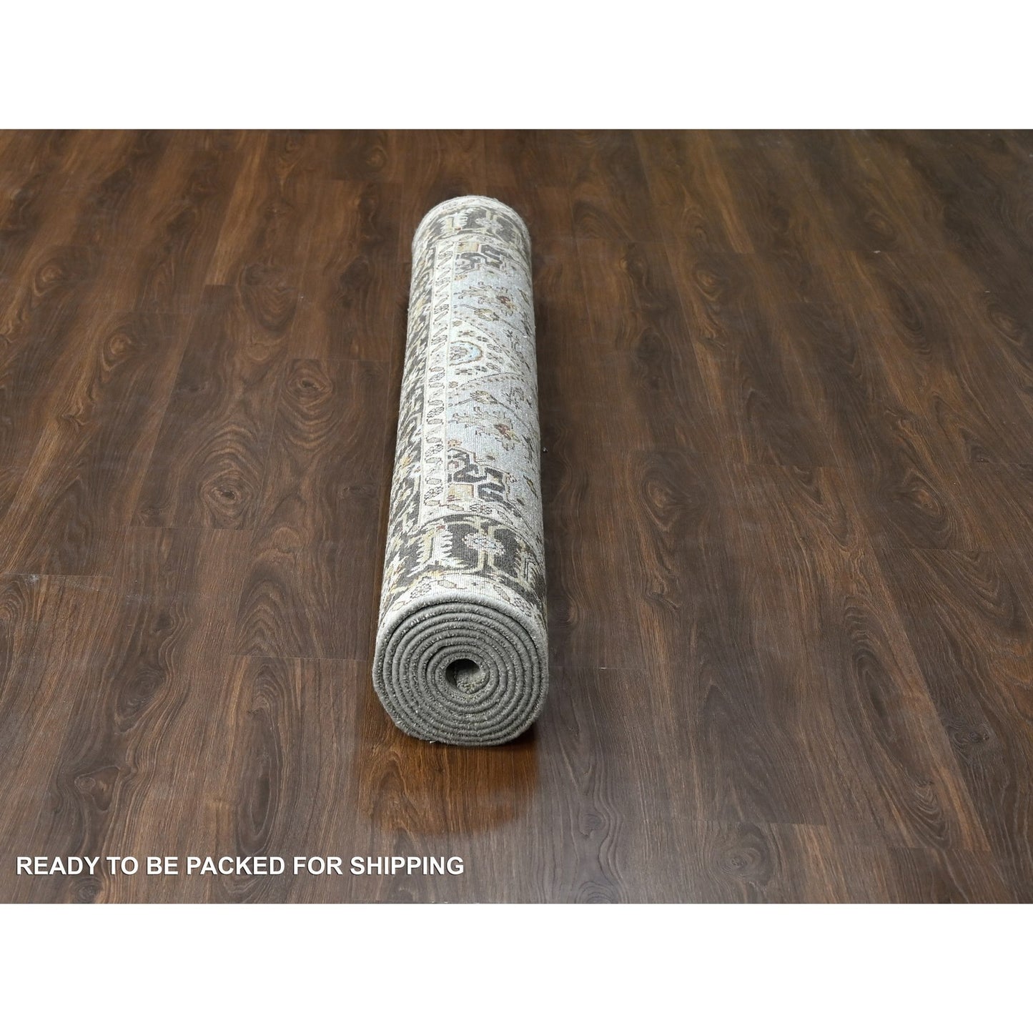 6'1"X11'10" Beige And Brown Karajeh Design Hand Knotted Wool Oriental Rug