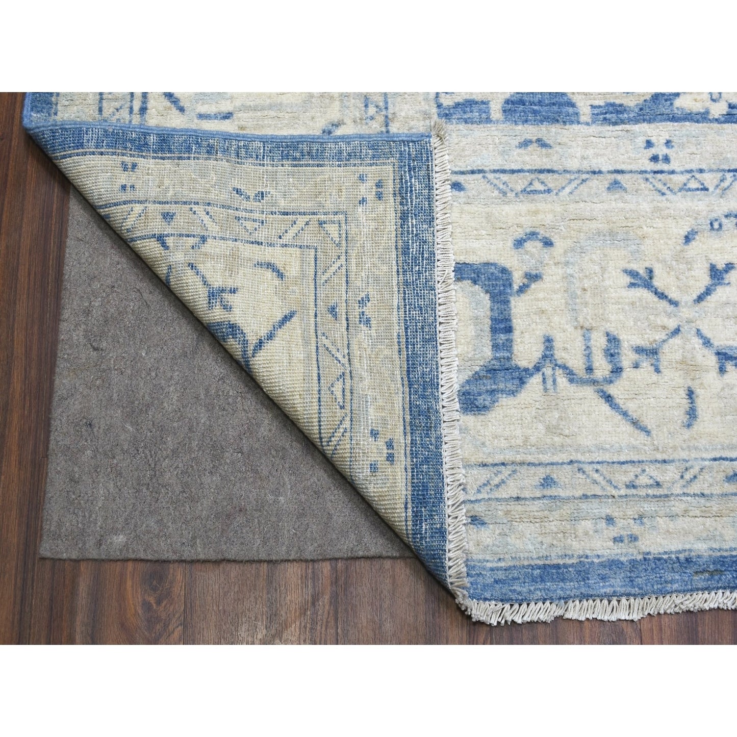 9'8"X13'5" Blue Soft Wool Hand Knotted White Wash Peshawar Rug
