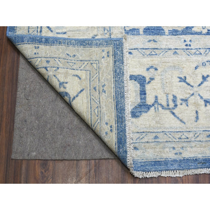 9'8"X13'5" Blue Soft Wool Hand Knotted White Wash Peshawar Rug