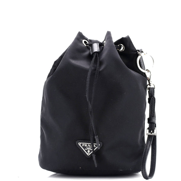 Prada Drawstring Wristlet Bucket Bag Tessuto Small