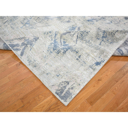 8'10"X12'1" Ivory Large Elements With Pastels Silk With Textured Wool Rug