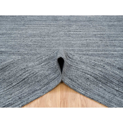 10'1"X10'1" Gray Soft Wool Hand Loomed Modern Striae Design Square Rug
