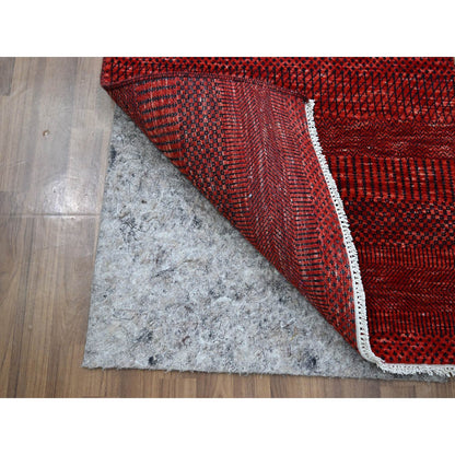 2'5"X14' Red Modern Grass Design Hand Knotted Wool And Silk Runner Rug
