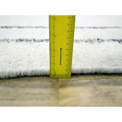 10'X14' White Moroccan Weave Line Design Textured Wool Hand Knotted Rug