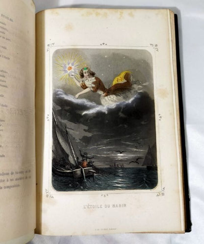 1849 J.J. Grandville Les Toiles 1St Edition Rare Hand-Colored Plates Leather