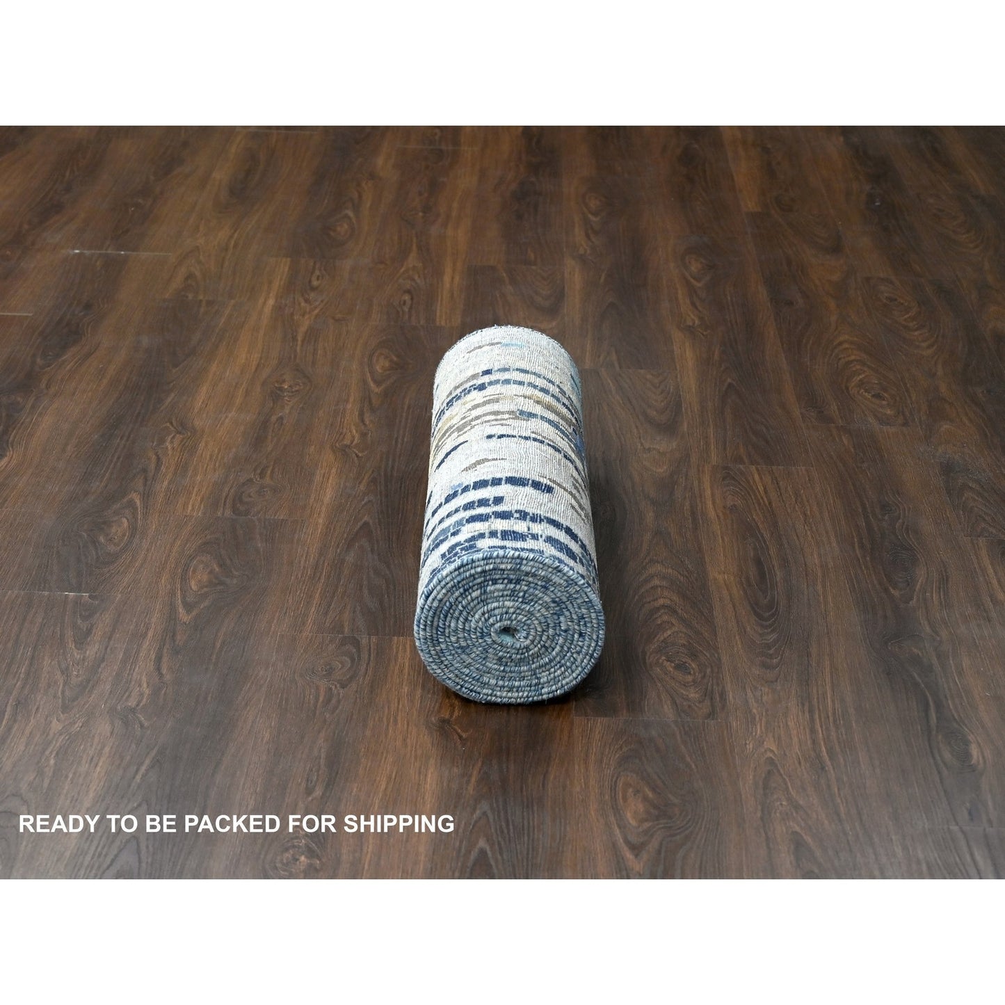 2'6"X17'9" Blue Mosaic Design Wool And Silk Hand Knotted Xl Runner Rug