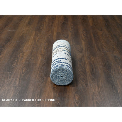 2'6"X17'9" Blue Mosaic Design Wool And Silk Hand Knotted Xl Runner Rug