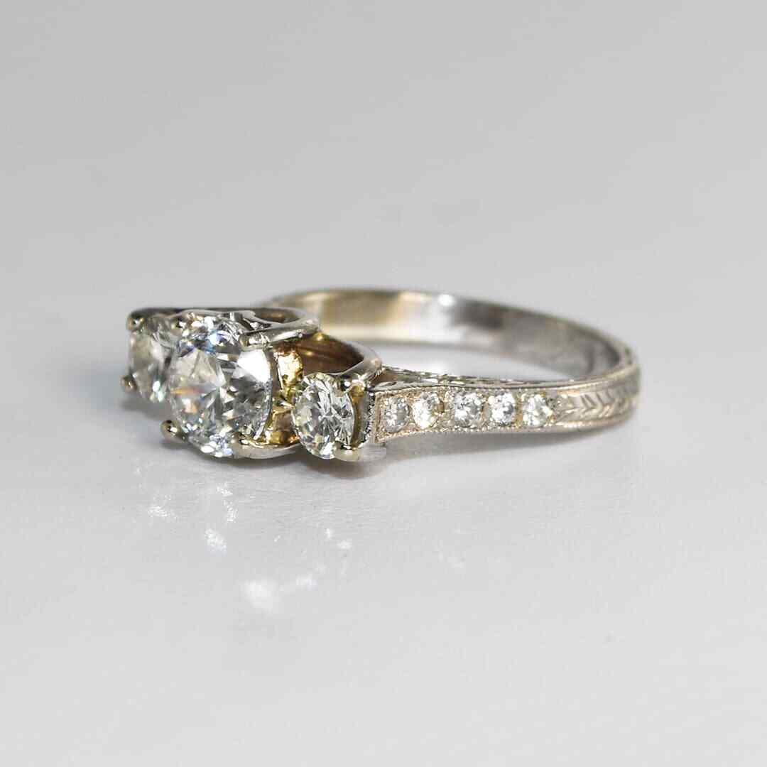 14K White Gold Ladies Three-Stone Diamond Ring