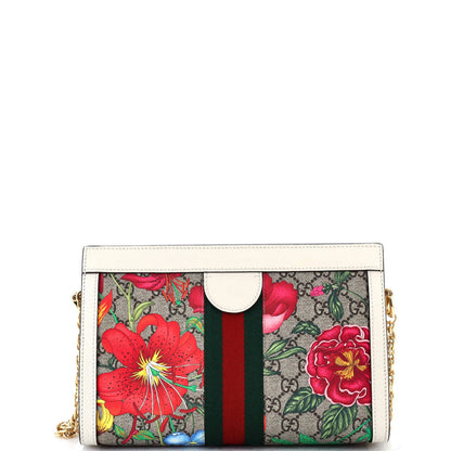 Gucci Ophidia Chain Shoulder Bag Flora Gg Coated Canvas Small