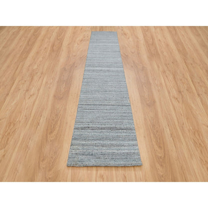 2'7"X14' Gray Wool Hand Loomed Modern Striae Design Runner Oriental Rug