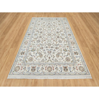 5'10"X9'1" Natural White Hand Knotted Nain 250 Kpsi Wool And Silk Rug